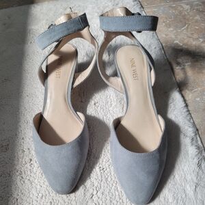 Nine West Gray Suede Ankle Wrap Heels Size 7.5